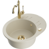 Mexen Kevin granitische spoelbak 1-komors met afdruipplaat en keukenkraan Carla, beige - 6517-69-670700-50