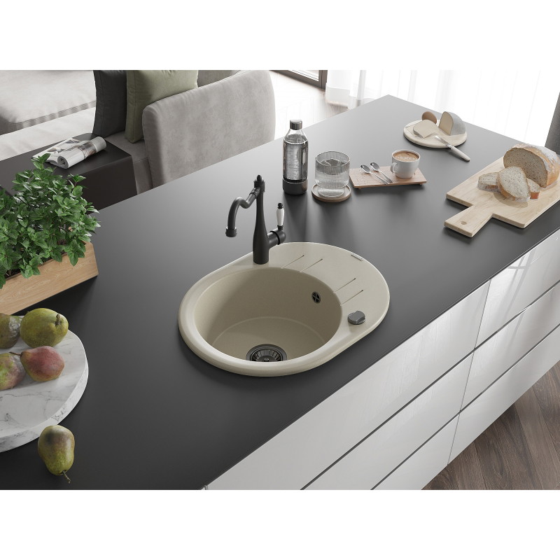 Mexen Kevin Granitspüle 1-Becken mit Abtropffläche und Küchenarmatur Carla, beige - 6517-69-670700-70