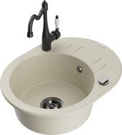 Mexen Kevin fregadero de granito de 1 cubeta con escurridor y grifo de cocina Carla, beige - 6517-69-670700-70