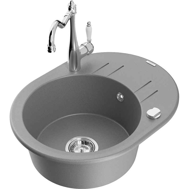 Mexen Kevin fregadero de granito de 1 seno con escurridor y grifo de cocina Carla, gris - 6517-71-670700-00