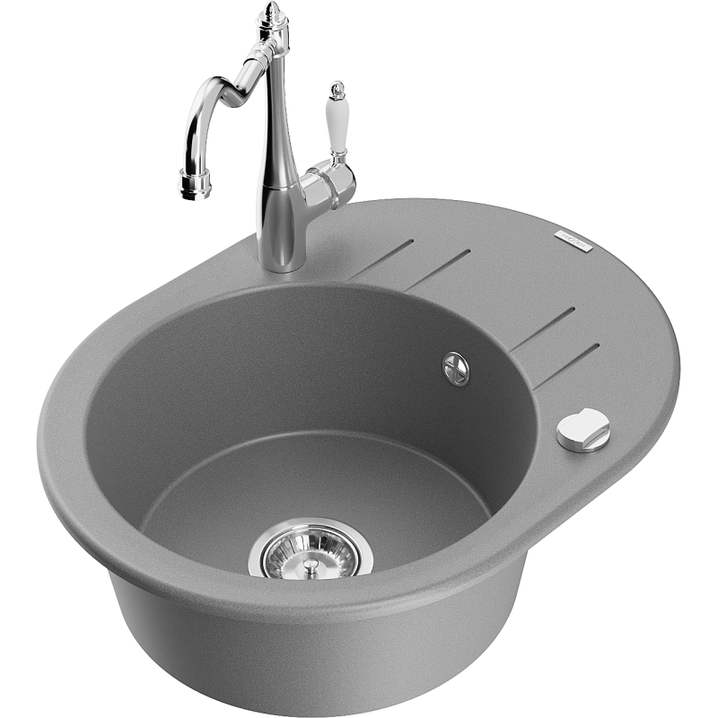 Mexen Kevin lava-loiça de granito de 1 cubas com escorredor e torneira de cozinha Carla, cinza - 6517-71-670700-00