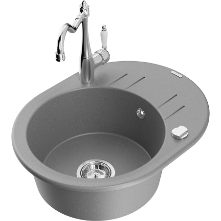 Mexen Kevin 1-bowl granite sink with drainer and Carla kitchen tap, grey - 6517-71-670700-00