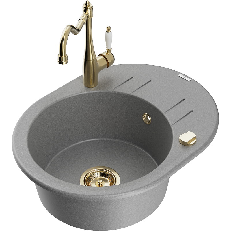 Mexen Kevin fregadero de granito de 1 cubeta con escurridor y grifo de cocina Carla, gris - 6517-71-670700-50