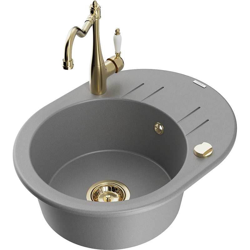 Mexen Kevin granitdiskbänk med 1 fack, avrinningsyta och köksblandare Carla, grå - 6517-71-670700-50