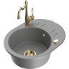 Mexen Kevin fregadero de granito de 1 seno con escurridor y grifo de cocina Carla, gris - 6517-71-670700-50