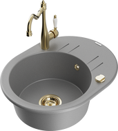 Mexen Kevin fregadero de granito de 1 seno con escurridor y grifo de cocina Carla, gris - 6517-71-670700-50