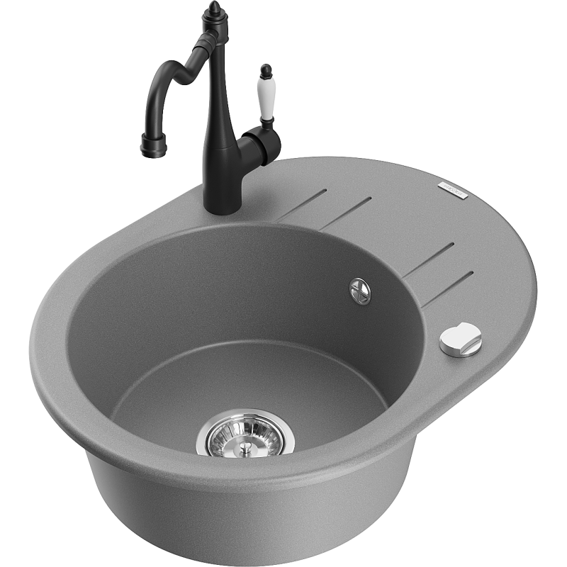 Mexen Kevin fregadero de granito de 1 seno con escurridor y grifo de cocina Carla, gris - 6517-71-670700-70