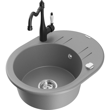 Mexen Kevin fregadero de granito de 1 cubeta con escurridor y grifo de cocina Carla, gris - 6517-71-670700-70