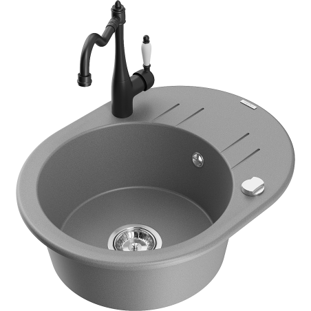 Mexen Kevin granite kitchen sink 1-bowl with drainer and Carla kitchen tap, grey - 6517-71-670700-70