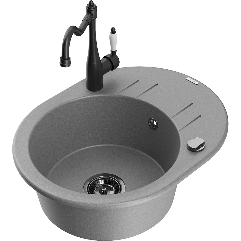 Mexen Kevin fregadero de granito de 1 cubeta con escurridor y grifo de cocina Carla, gris - 6517-71-670700-70-B