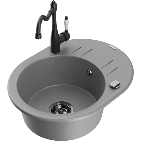 Mexen Kevin 1 kameras granīta izlietne ar noteku un virtuves jaucējkrānu Carla, pelēka - 6517-71-670700-70-B