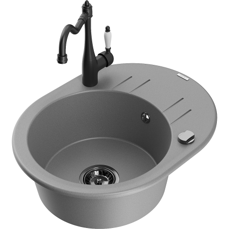 Mexen Kevin fregadero de granito de 1 cubeta con escurridor y grifo de cocina Carla, gris - 6517-71-670700-70-B