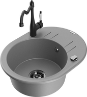 Mexen Kevin single-bowl granite sink with drainer and Carla kitchen tap, grey - 6517-71-670700-70-B