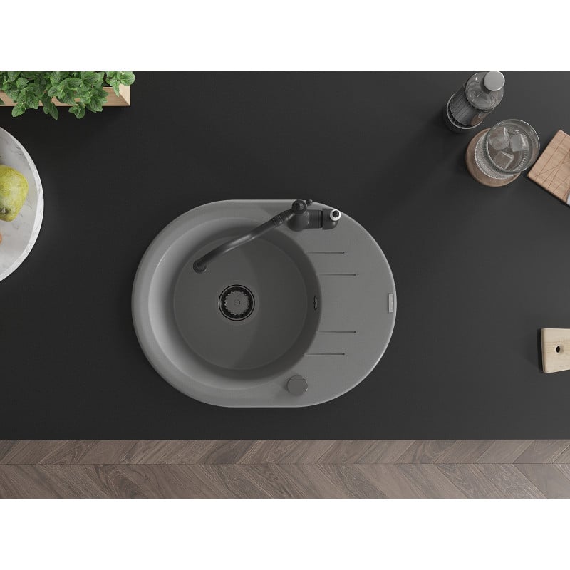 Mexen Kevin fregadero de granito de 1 cubeta con escurridor y grifo de cocina Carla, gris - 6517-71-670700-70-B
