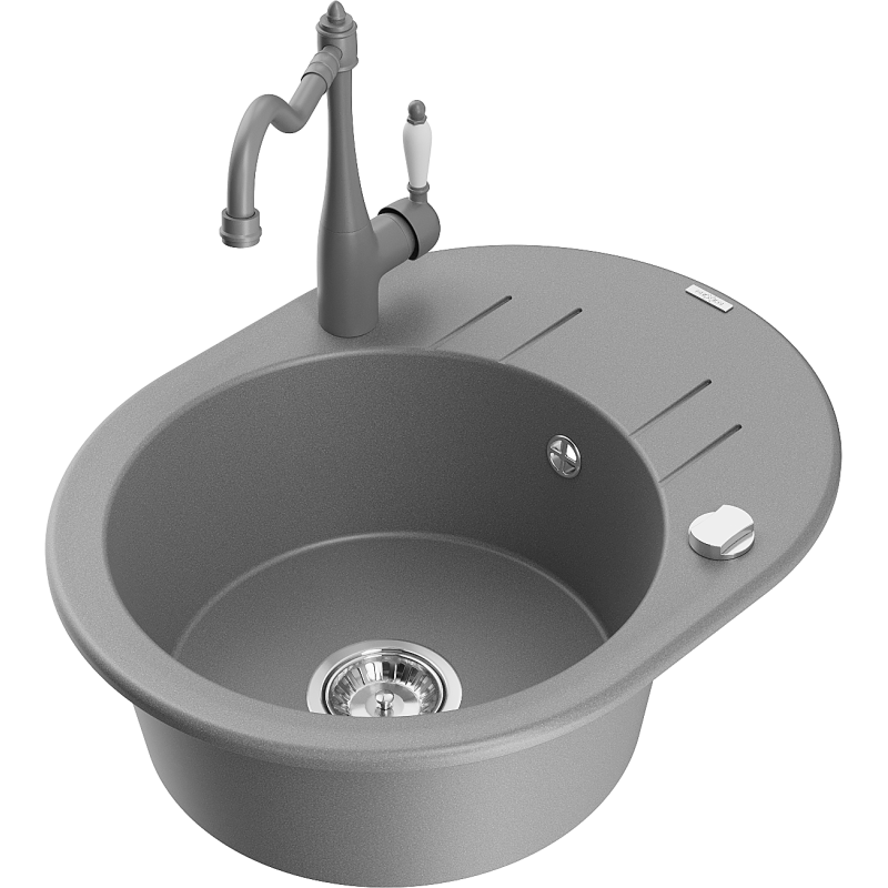 Mexen Kevin fregadero de granito de 1 cubeta con escurridor y grifo de cocina Carla, gris - 6517-71-670700-71