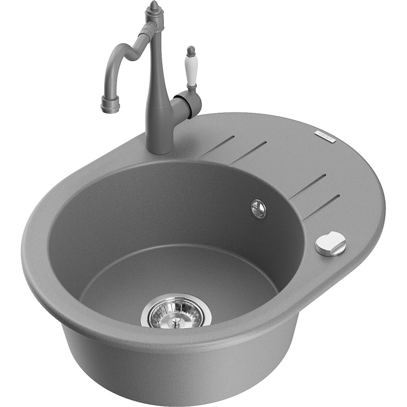 Mexen Kevin fregadero de granito de 1 seno con escurridor y grifo de cocina Carla, gris - 6517-71-670700-71