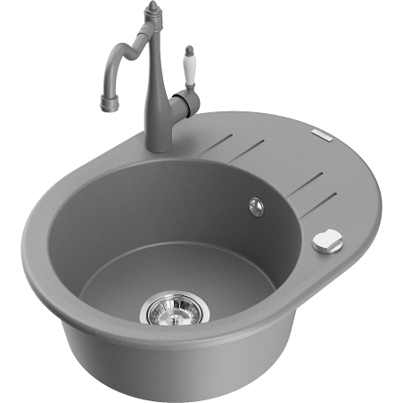 Mexen Kevin fregadero de granito de 1 seno con escurridor y grifo de cocina Carla, gris - 6517-71-670700-71