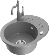 Mexen Kevin fregadero de granito de 1 cubeta con escurridor y grifo de cocina Carla, gris - 6517-71-670700-71