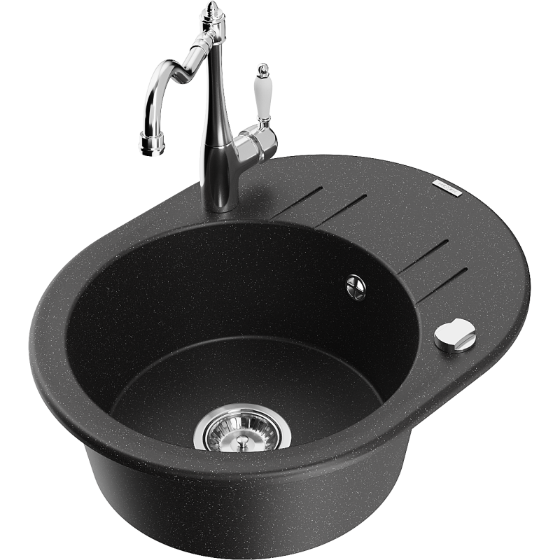 Mexen Kevin fregadero de granito de 1 seno con escurridor y grifo de cocina Carla, negro/plateado metálico - 6517-73-670700-00