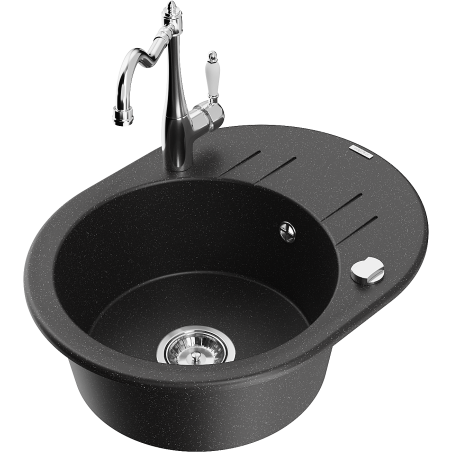 Mexen Kevin fregadero de granito de 1 seno con escurridor y grifo de cocina Carla, negro/plateado metálico - 6517-73-670700-00
