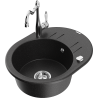 Mexen Kevin granite sink single-bowl with drainer and Carla kitchen tap, black/silver metallic - 6517-73-670700-00