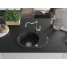 Mexen Kevin granitspüle mit einer Kammer, Abtropffläche und Küchenarmatur Carla, schwarz/silber-matt - 6517-73-670700-00