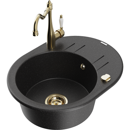 Mexen Kevin fregadero de granito de 1 seno con escurridor y grifo de cocina Carla, negro/plateado metálico - 6517-73-670700-50
