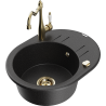 Mexen Kevin granite sink, 1-basin with drainer and Carla kitchen tap, black/silver metallic - 6517-73-670700-50
