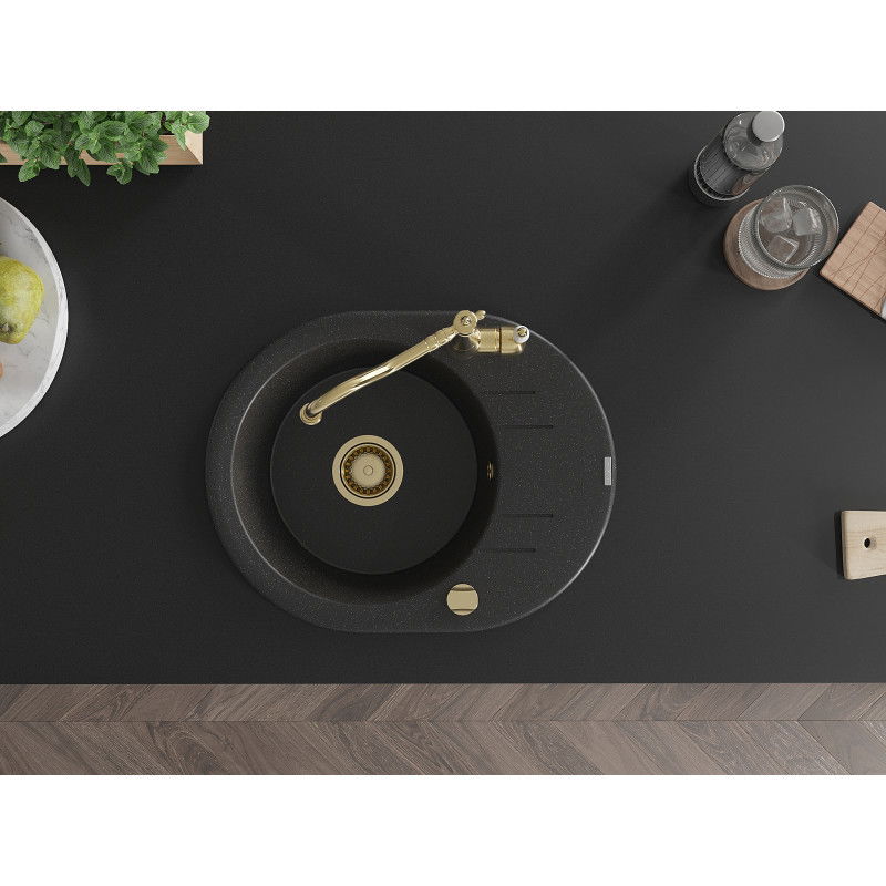 Mexen Kevin fregadero de granito de 1 seno con escurridor y grifo de cocina Carla, negro/plateado metálico - 6517-73-670700-50