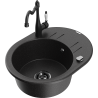 Mexen Kevin Granite Sink 1-Bowl with Drainer and Carla Kitchen Tap, Black/Silver Metallic - 6517-73-670700-70-B