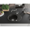 Mexen Kevin granit gootsteen 1-komors met afdruiprek en keukenmengkraan Carla, zwart/gouden metallic - 6517-75-670700-00