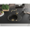 Mexen Kevin Granitspüle 1-beckig mit Abtropffläche und Küchenarmatur Carla, schwarz/gold metallic - 6517-75-670700-50