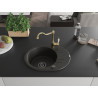 Mexen Kevin granieten spoelbak 1-komorig met afdruiprek en keukenmengkraan Carla, zwart/goud metallic - 6517-75-670700-50-B