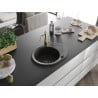 Mexen Kevin 1-bowl granite sink with drainer and Carla kitchen faucet, black/gold metallic - 6517-75-670700-50-B