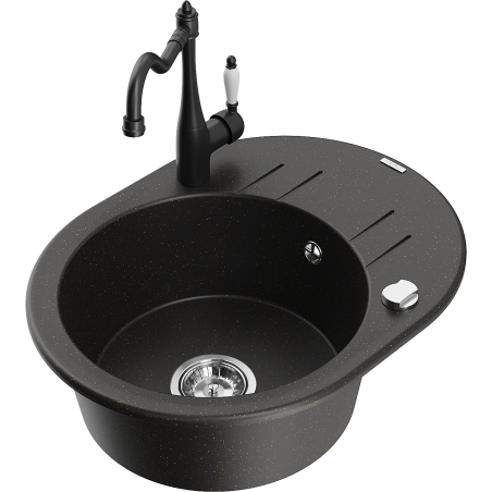 Mexen Kevin lavello in granito a 1 vasca con sgocciolatoio e rubinetto da cucina Carla, nero/oro metallizzato