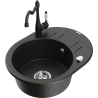 Mexen Kevin fregadero de granito de 1 compartimento con escurridor y grifo de cocina Carla, negro/oro metálico