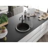 Mexen Kevin Granitspüle 1-Becken mit Abtropffläche und Küchenarmatur Carla, schwarz/gold metallic - 6517-75-670700-70-B