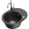 Mexen Kevin granite sink 1-bowl with drainer and Carla kitchen tap, black spotted - 6517-76-670700-00