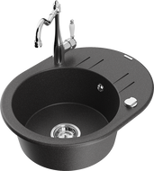 Mexen Kevin 1-bowl granite sink with drainer and kitchen faucet Carla, speckled black - 6517-76-670700-00
