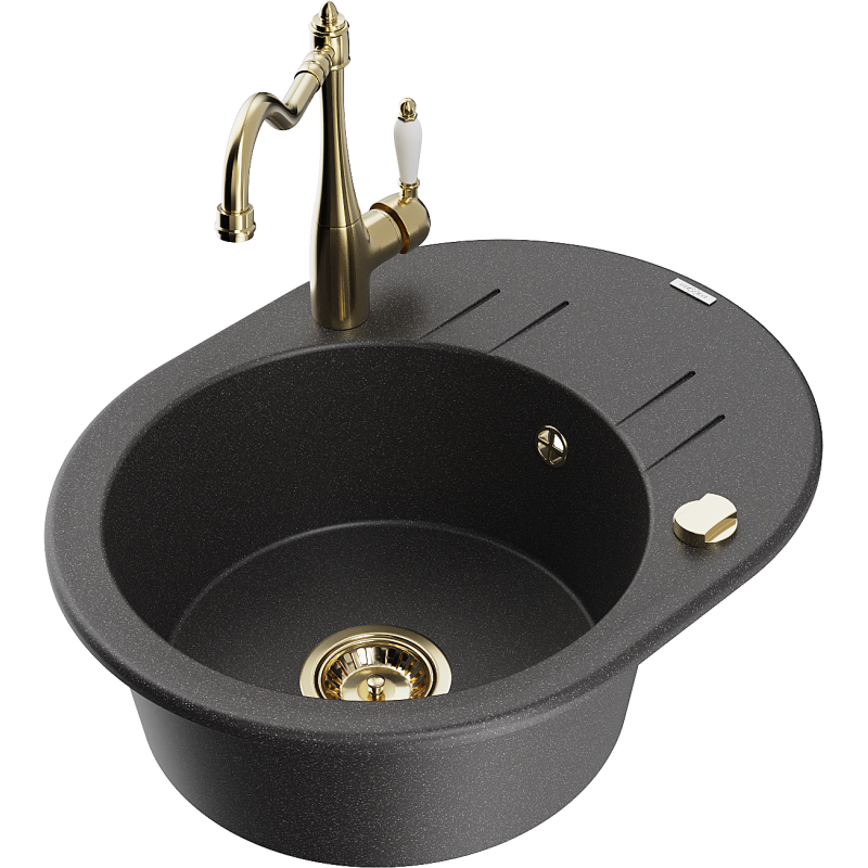 Mexen Kevin fregadero de granito de 1 compartimento con escurridor y grifo de cocina Carla, negro moteado - 6517-76-670700-50