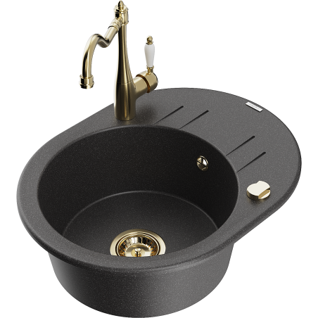 Mexen Kevin fregadero de granito de 1 seno con escurridor y grifo de cocina Carla, negro moteado - 6517-76-670700-50