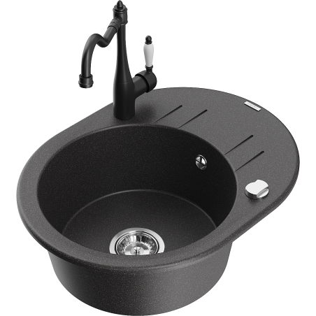 Mexen Kevin fregadero de granito de 1 cubeta con escurridor y grifo de cocina Carla, negro moteado - 6517-76-670700-70