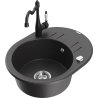 Mexen Kevin fregadero de granito de 1 cubeta con escurridor y grifo de cocina Carla, negro moteado - 6517-76-670700-70