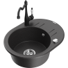 Mexen Kevin granite sink 1-bowl with drainer and Carla kitchen tap, black speckled - 6517-76-670700-70