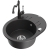 Mexen Kevin fregadero de granito de 1 seno con escurridor y grifo de cocina Carla, negro moteado - 6517-76-670700-76