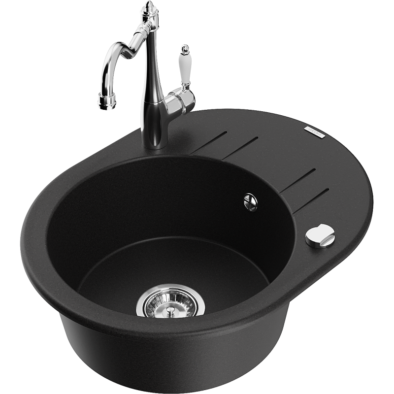 Mexen Kevin lava-louça de granito de 1 cuba com escorredor e torneira de cozinha Carla, preto - 6517-77-670700-00