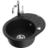 Mexen Kevin granite sink 1-bowl with drainer and Carla kitchen tap, black - 6517-77-670700-00