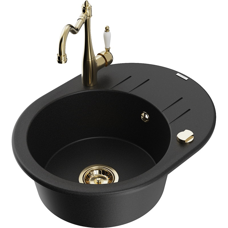 Mexen Kevin fregadero de granito de 1 compartimento con escurridor y grifo de cocina Carla, negro - 6517-77-670700-50