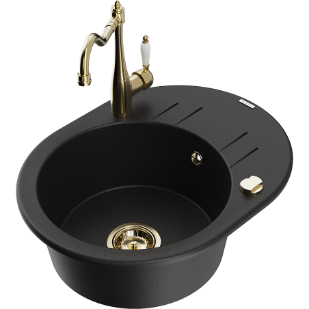 Mexen Kevin single-bowl granite sink with drainer and Carla kitchen tap, black - 6517-77-670700-50
