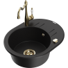 Mexen Kevin fregadero de granito de 1 cubeta con escurridor y grifo de cocina Carla, negro - 6517-77-670700-50